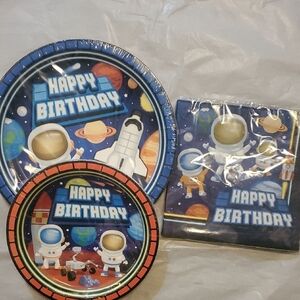 Blue Space-Themed Disposable Tableware Set